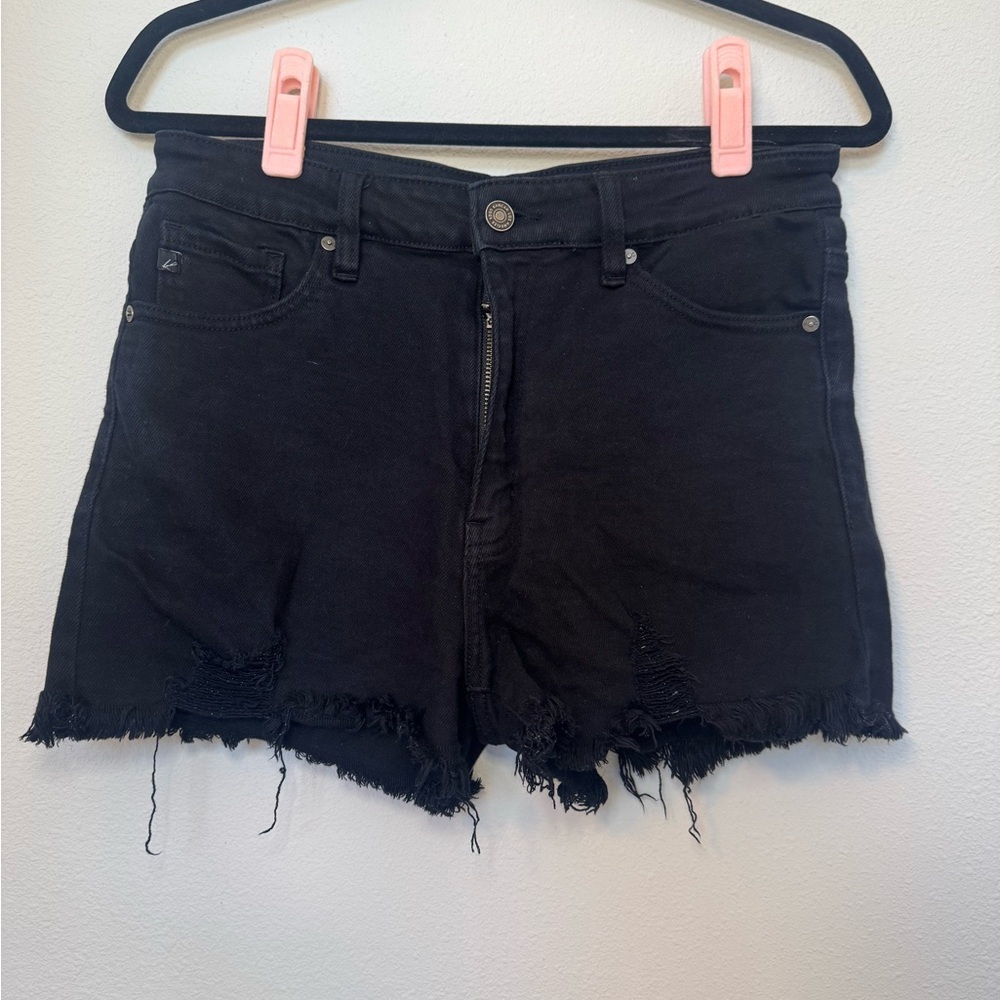 KanCan Black Distressed Frayed Hem Denim Shorts